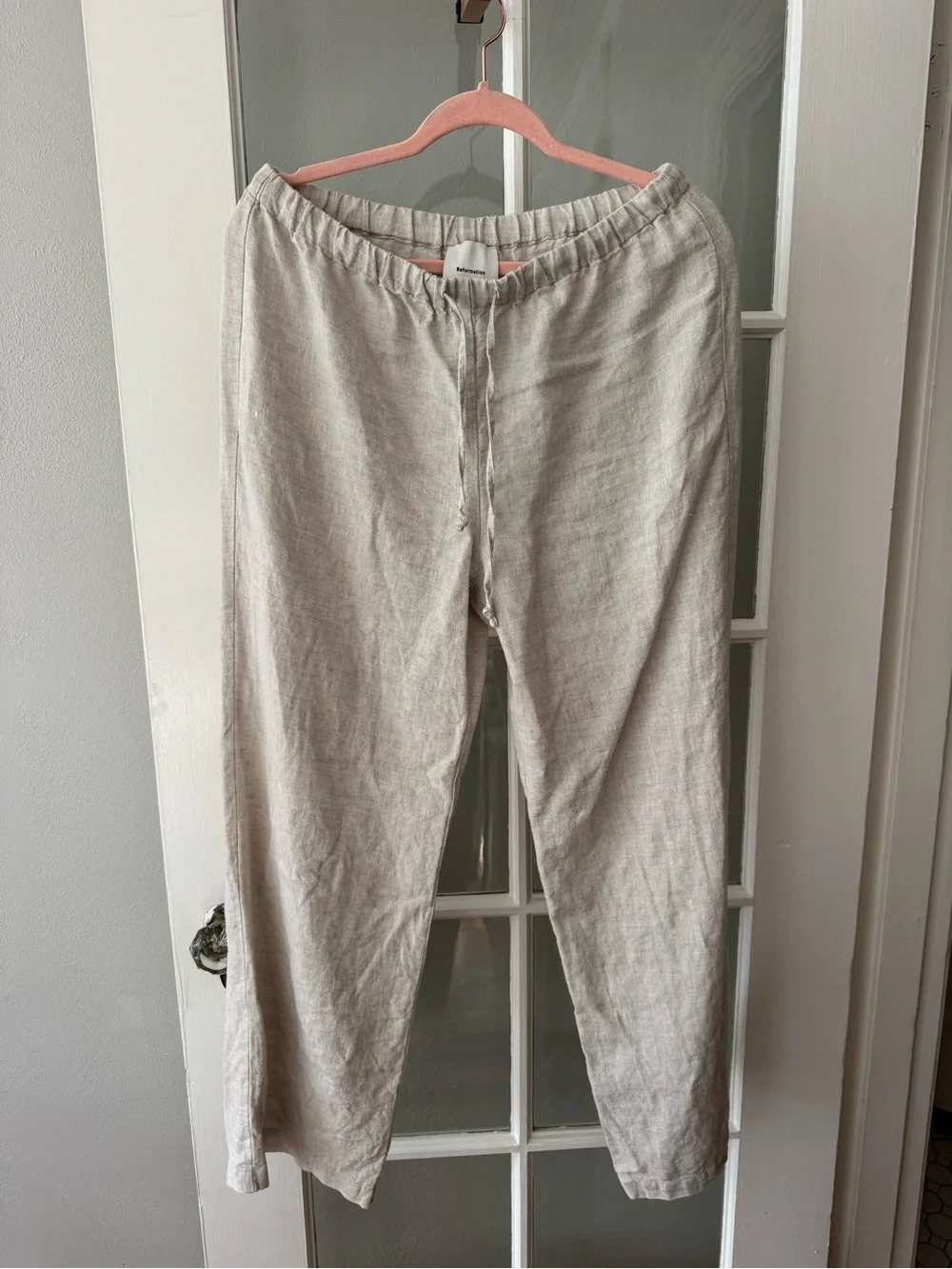 Reformation Olina Wide-Leg Linen Pants — Oatmeal